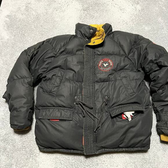 Triple Fat Goose Coat Mens Small Black Yellow Goose Down Puffer Jacket Hooded - Picture 1 of 8